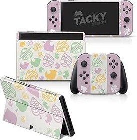 Resim Tacky Design Nintendo Switch OLED Skin ile Uyumlu Yapraklar - Premium Vinil 3M Sevimli Pastel Nintendo Anahtarı OLED Çıkartma Seti - Konsol, Dock, Joy Con için OLED Kaplamayı Değiştirin - Çıkartma Tam 