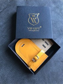 Resim Vip Gift Voyager Bagaj Isimlik Valiz Bavul Etiketi Hakiki Deri Sarı Parlak 