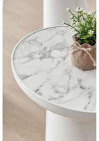 Resim Elips 3'lü Sehpa, Yan Sehpa, Zigon Sehpa - Beyaz & Beyaz Mermer Desenli Tabla Beyaz Gövde & Beyaz Mermer Desenli Tabla 