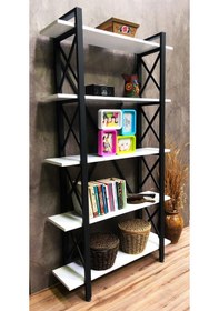 Resim Demo Tanraf Moda Lüx 5 Raflı Kitaplık Dekoratif Raf 180X100 Cm. Ebat 