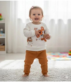 Resim Kız Bebek Baskılı Çıt Çıtlı Alt Üst İkili Gündelik Takım 6-18 Ay Kahverengi 