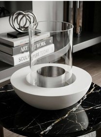 Resim Dekoratif Masaüstü Şömine - Beyaz Camlı Bioetanol Şömine - Modern Ev Ve Balkon Dekorasyonu 