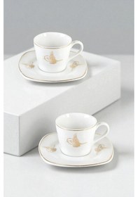 Resim 2 Kişilik Porselen Tuğra Kahve Fincanı Altın Yaldız Beyaz - Gold 