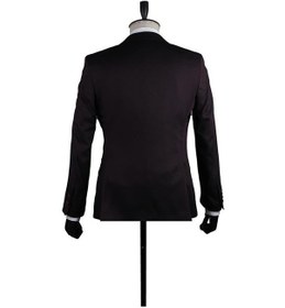 Resim İmza Bordo Desenli Armürlü Mono Yaka Astarlı Yelekli 6 Drop Slim Fit Dar Kesim Smokin Damatlık 1001200937-Bordo 