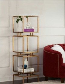 Resim Olope Pirinç Eskitme Metal 3 Raflı Kitaplık Çiçeklik Gümüşlük Duvar Rafı 