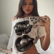 Resim Japonya ve Güney Kore için Baskılı Omuzlu T-Shirt 