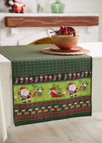 Resim AYSHome Kızaklı Noel Baba Yeşil Runner 