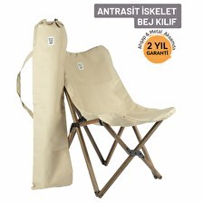 Resim Bag The Joy Antrasit İskelet Bej Kılıf Ahşap Katlanır Kamp ve Bahçe Sandalyesi 
