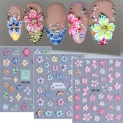Resim 3 Adet Tropikal Overlord Çiçekleri 3D Tırnak Sanatı Stickerları, Düz Renk DIY Manikür Çıkartmaları Tırnak Salonu Dekorasyonu İçin, Hipoalerjenik Plastik Kendinden Yapışkanlı 