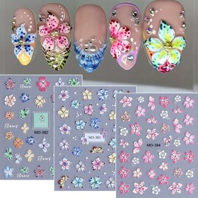 Resim 3 Adet Tropikal Overlord Çiçekleri 3D Tırnak Sanatı Stickerları, Düz Renk DIY Manikür Çıkartmaları Tırnak Salonu Dekorasyonu İçin, Hipoalerjenik Plastik Kendinden Yapışkanlı 
