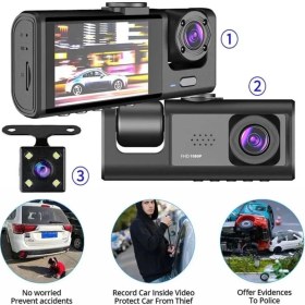Resim İlkyaz Fashion DV300 Yeni 3 Kameralı Araç Içi Kayıt Kamerası Trafik Recorder 2 Inç IPS Ekran Full Hd 1080P 