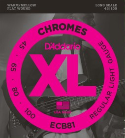 Resim D'Addario ECB81 XL Chromes Flatwound Bas Gitar Tel Seti (Profesyonel) | Regular Light 45-100 Kalınlık, Pürüzsüz Çalım Hissiyatı ve Derin Alt Frekanslar 