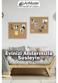 Resim Mantar Pano Ahşap Çerçeve Duvara Monte 60x90 Cm 1 Adet Harita Çivisi Hediyeli Dekorasyon Mantar Çerçeve Evde Okulda Büro 60 x 90 CM 