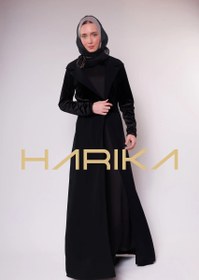 Resim Kadife Detaylı Siyah Uzun ferace - 3XL 
