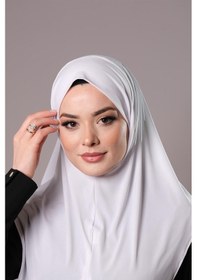 Resim Hürrem Bone Beyaz Pratik Hazır Geçmeli Tesettür Eşarp Sandy Kumaş Düz Hijab 2308 42 