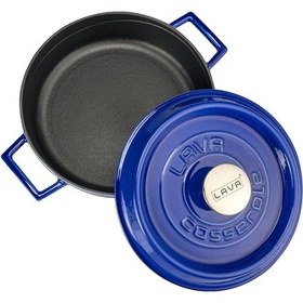 Resim Lava Döküm Çap Ø 24cm Çok Amaçlı Yayvan Tencere Döküm Demir Yekpare Kulplu Premium Serisi - Majolica Mavi Mavi 