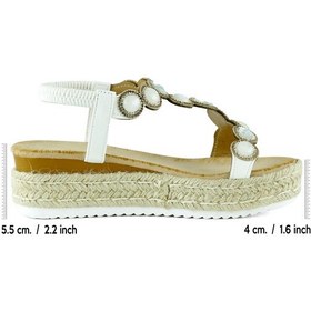 Resim Erkan Saçmacı Beyaz Kristal Taşlı Elastik Bantlı Zikzak Örgü Jüt Platform Topuklu Sandalet Beyaz 