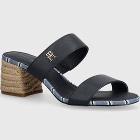 Resim Kadın Block Mid Heel Shirting Hasır Topuklu Sandalet - Koyu Lacivert Dark Night Navy Multi 