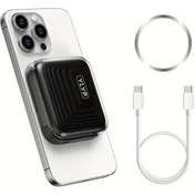 Resim Brightnova Black 5000mah Mini Ultra Ince Manyetik Kablosuz Power Bank 15w Kablosuz Sarj 22 5w Pd Hizli Sarj Led Ekran Alt N 