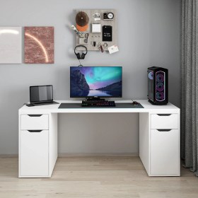 Resim Alen 180 cm 2 Çekmeceli 2 Dolaplı Çalışma & Oyuncu Masası - Beyaz 
