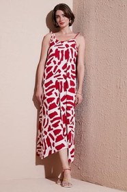 Resim Lela Desenli Midi Boy Oversize Fit Bağlamalı İp Askılı Bisiklet Yaka Elbise Bayan ELBİSE 5869009 