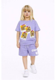 Resim Miniko Kids Kız Çocuk Capybara Modelli Pamul Şortlu Takım Lila 