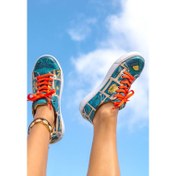 Resim Kadın Vegan Deri Mavi Sneakers - It is a New Day Tasarım 