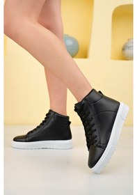 Resim Tomiross Kadın Günlük Yarım Boğazlı Spor Sneaker Ayakkabı Siyah - Beyaz 