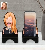 Resim Bk Gift Kişiye Özel Kadın Karikatürlü Ahşap Biblo Telefon Standı-75 