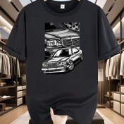 Resim Erkekler için lüks arabaya ait grafik baskılı rahat crew neck tişört - Yumuşak, esnek kumaş, kısa kollu, yazlık, hafta sonu rahat giyim, her gün tişört | Grafik tişört | Rahat fit, BÜYÜK BEDEN 