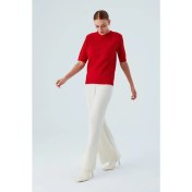 Resim Peraluna NICOLE BLOUSE Saç Örgülü Kısa Kollu Kaşmirli Kadın Triko Bluz - Kırmızı 