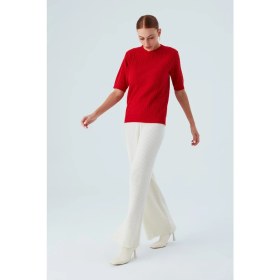 Resim Peraluna NICOLE BLOUSE Saç Örgülü Kısa Kollu Kaşmirli Kadın Triko Bluz - Kırmızı 