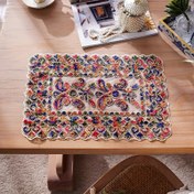 Resim Vintage Esintili Renkli Şönil Dantel Nakışlı Servis Altlığı - Isıya Dayanıklı, Makinede Yıkanabilir, Polyester Kare Bardak Altlığı Yemek & Kahve Masaları İçin 