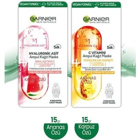 Resim Garnier Hyaluronik Acid Sıkılaştırıcı Ampul Kağıt Maske 15 G + Karşıtı Vitamin C Ampul Kağıt Yüz Maskesi 15 G 