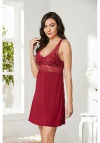 Resim Pierre Cardin Penye Dantelli Gecelik Sabahlık Takım 4020 Bordo 