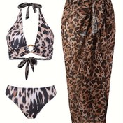 Resim Yeni Avrupa ve Amerika Seksi Leopar Baskılı Dantel Bikini Mayo Seti 