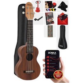 Resim Midex Spa-241 Koa Ağacı Kaliteli Soprano Ukulele Seti Siyah 