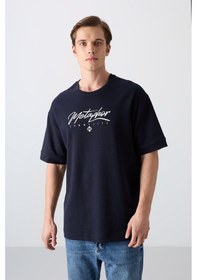 Resim Tommy Life Lacivert Pamuklu Kalın Yumuşak Dokulu Oversize Fit Baskılı Erkek T-shirt - 88320 Lacivert 