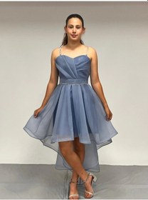 Resim Butikhappykids Kız Çocuk Abiye İndigotaş Kordon Askılı Kalp Yaka Kuyruklu Şifon Abiye Elbise 10-15 Yaş İndigo 