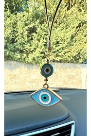 Resim Azrua Yaldızlı Açık Mavi Çekik Göz Şekilli Nazar Boncuklu Araba Ayna Süsü Araba Nazarlık Nazar Koruması 
