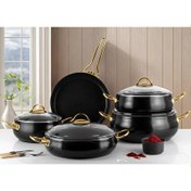 Resim Lines 9 Parça Seramik Güveç Tencere Seti Altın Kulp - 152.4.07.091-Siyah 