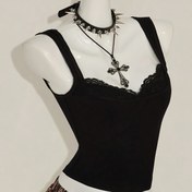 Resim Bayanlar için şık ve esnek dantel paneli olan tank top 