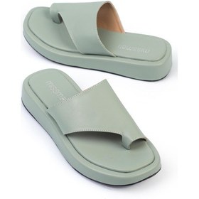 Resim Shoetek Marivya Kadın Terlik Parmak Arası Mint Yeşili Deri Yeşil 