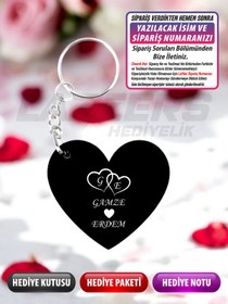 Resim LAZZERS HEDİYELİK Kişiye Özel Isimli Sevgililer Günü Çift Kalp Baş Harfler Model Pleksi Anahtarlık 