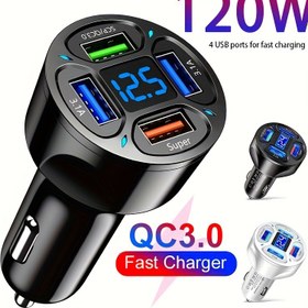 Resim 120W Araba Şarj Cihazı Hızlı Şarj 4 USB Dijital Ekran Araba Hızlı Şarj 4-in-1 PD Mobil Telefon Şarj Başlığı 7AQC3.0 Araba Telefon Adaptörü Araba Aksesuarları 