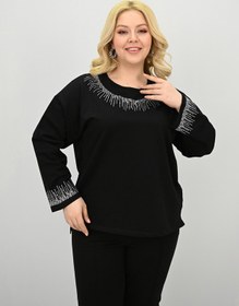 Resim Kadın Büyük Beden Taş Baskı Detaylı Yüksek Bel Eşofman Takımı 8175-25 - 5XL / Taş 