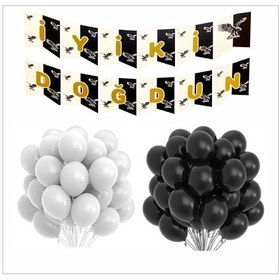 Resim Taraftar Siyah Beyaz 20 Balon Banner Seti 