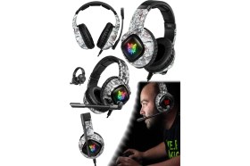 Resim Munico Onikuma Pro Oyuncu Kulaklığı Mikrofonlu Beyaz Siyah Kamuflaj Işıklı Gaming Headset 