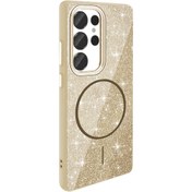 Resim Mobilzone Galaxy S25 Ultra Kılıf Magsafe Şarj Özellikli Parlayan Simli Zore Okso Kapak - Gold 
