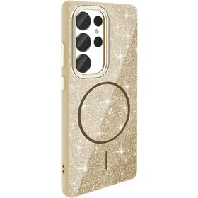 Resim Mobilzone Galaxy S25 Ultra Kılıf Magsafe Şarj Özellikli Parlayan Simli Zore Okso Kapak - Gold 